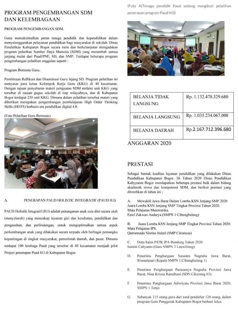 Publikasi Kinerja Dinas Pendidikan Kabupaten Bogor Tahun 2020 Publikasi Kinerja Dinas Pendidikan Kabupaten Bogor Tahun 2020